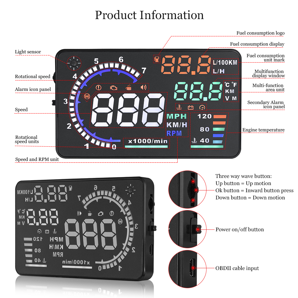AD 5.5'' OBD2 HUD Car Head Up  - Anemometer Wind Speed incelemesi ve fiyatı